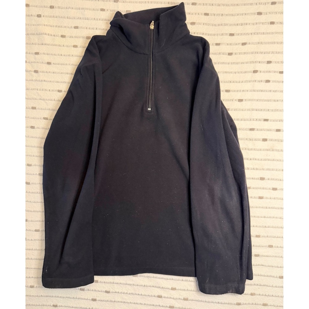 Tommy Hilfiger Mens Large Black Quarter Zip Fleece Pullover Mock Neck Sweater